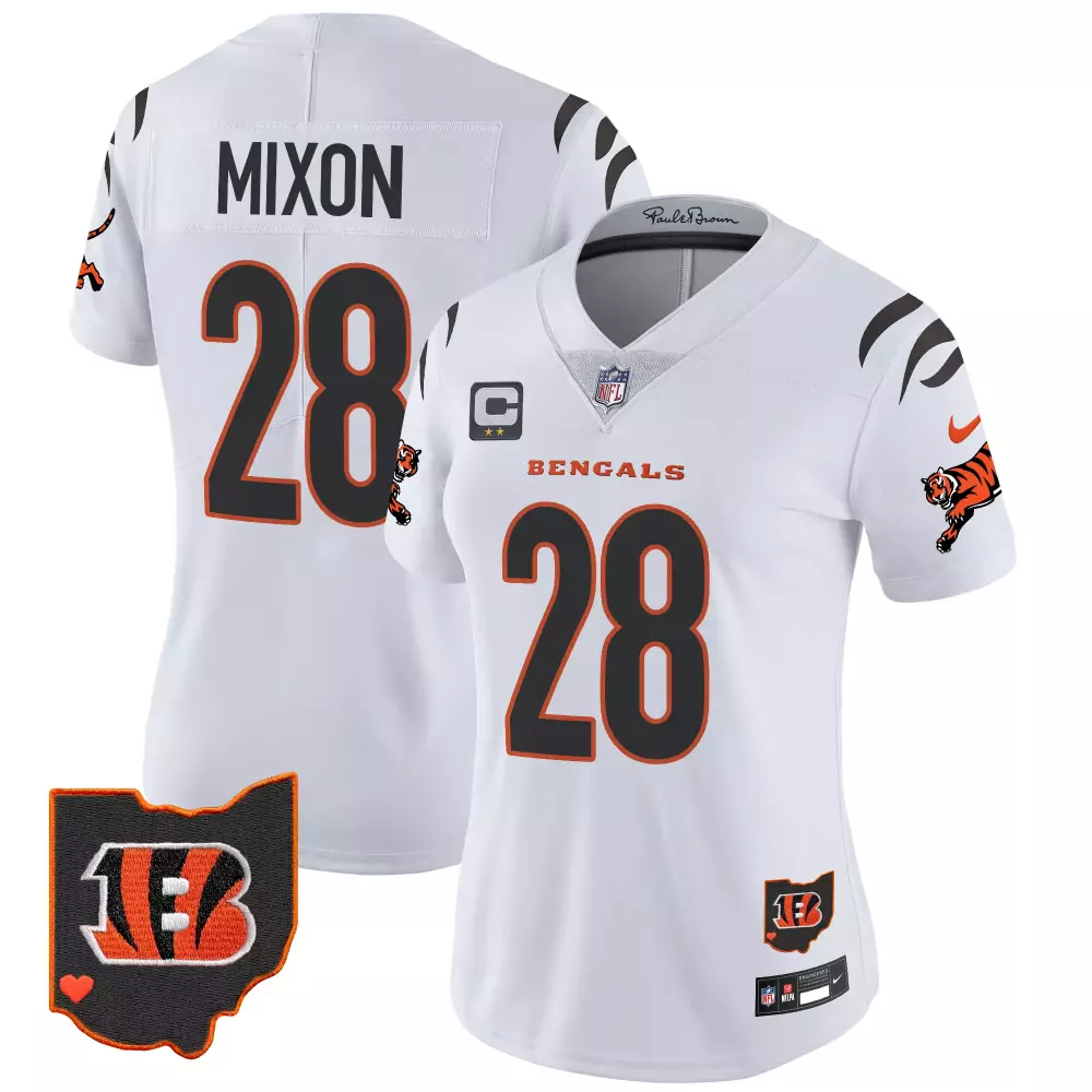 Joe Mixon 28 Bengals Jersey White Ohio Women Standard Black Orange Vapor Limited
