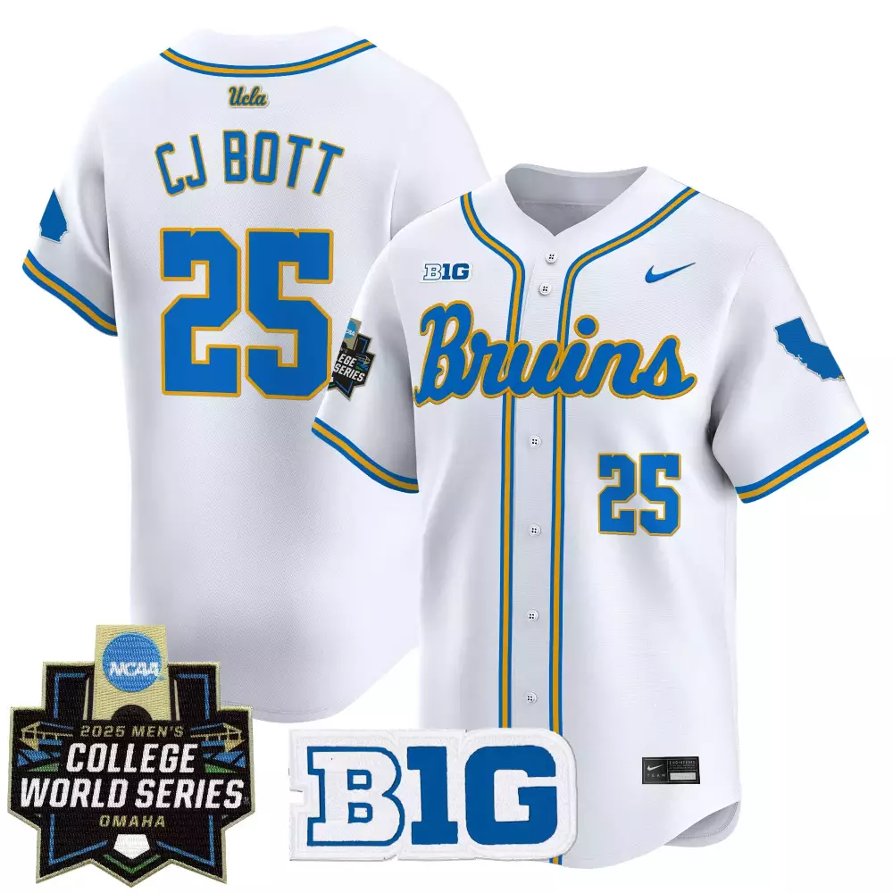 Cj Bott 25 Ucla Bruins Jersey White 2025 Men's College World Series Omaha Men Blue