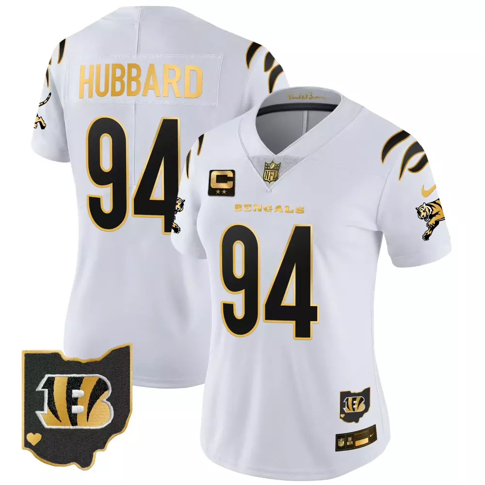 Sam Hubbard 94 Bengals Jersey White Ohio Shape Two Stars Women Black Gold Vapor Limited