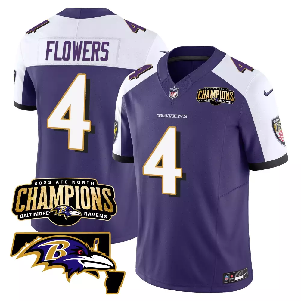Zay Flowers 4 Baltimore Ravens Jersey Purple 2023 AFC North Champions Equipment Men