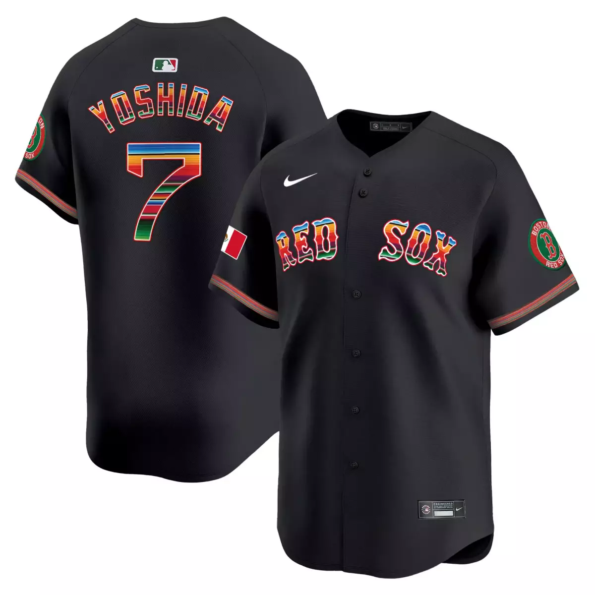Yoshida Mexico 7 Boston Red Sox Jersey Black City Connect Flag 2023 Men Alternate