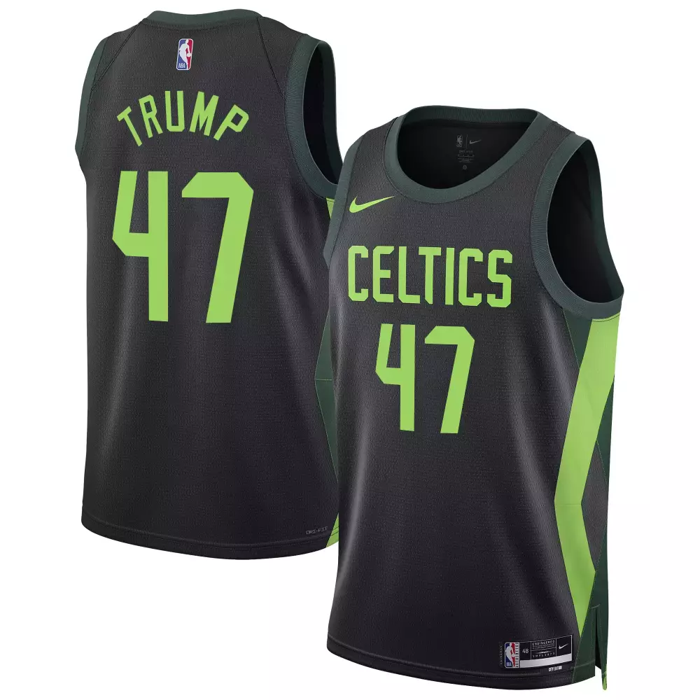 Donald Trump 47 Celtics Jersey Dark Grey Men Standard Lime Green Swingman All Stitched