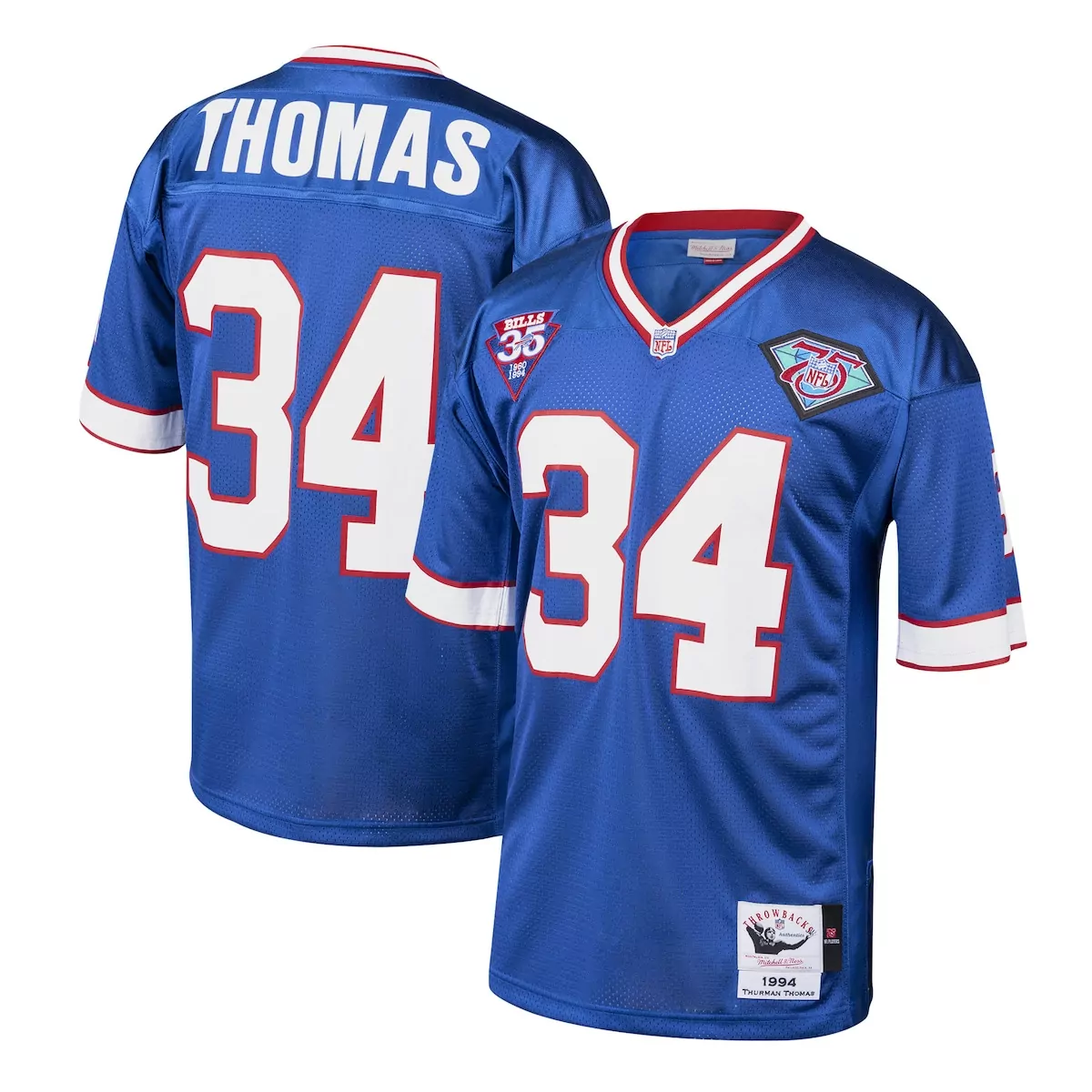Thurman Thomas 34 Bills Jersey Blue NFL 75TH Anniversary Mitchell Ness Authentics Throwbacks 1994