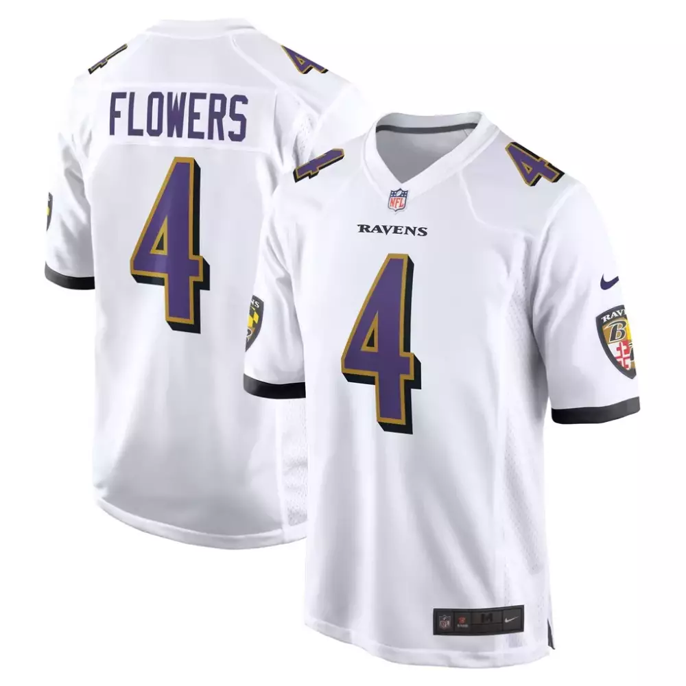 Zay Flowers 4 Ravens Jersey White Men Player Purple Black Gold Game