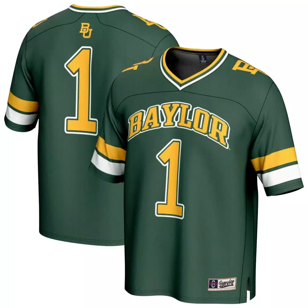 Custom Baylor 1 Jersey Green Men Gold White Gameday Unisex Fashion