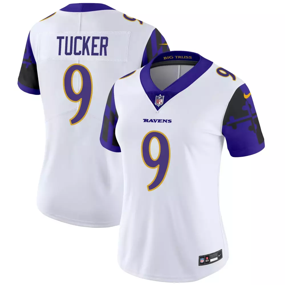 Justin Tucker 9 Ravens Jersey White Women Official Alternate Purple Gold Black Vapor