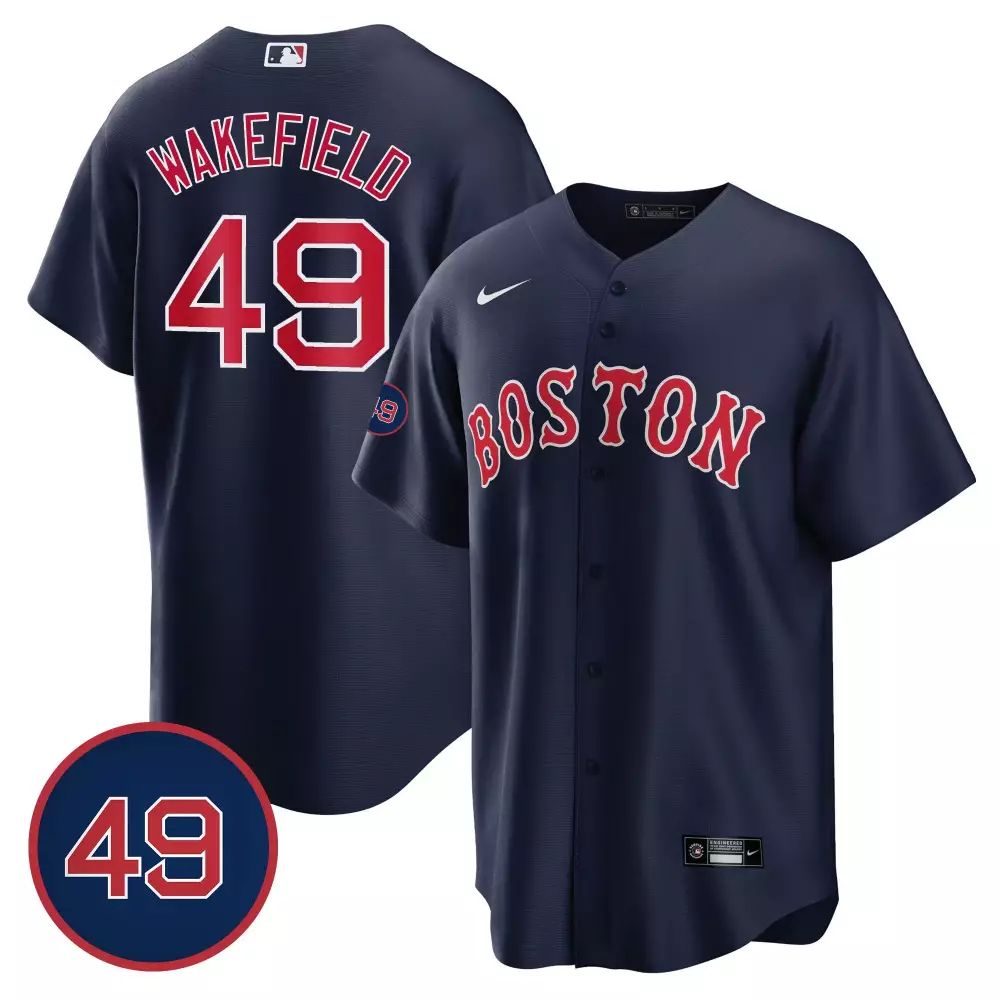 Tim Wakefield 49 Boston Red Sox Jersey Navy Men White All Stitched Vapor