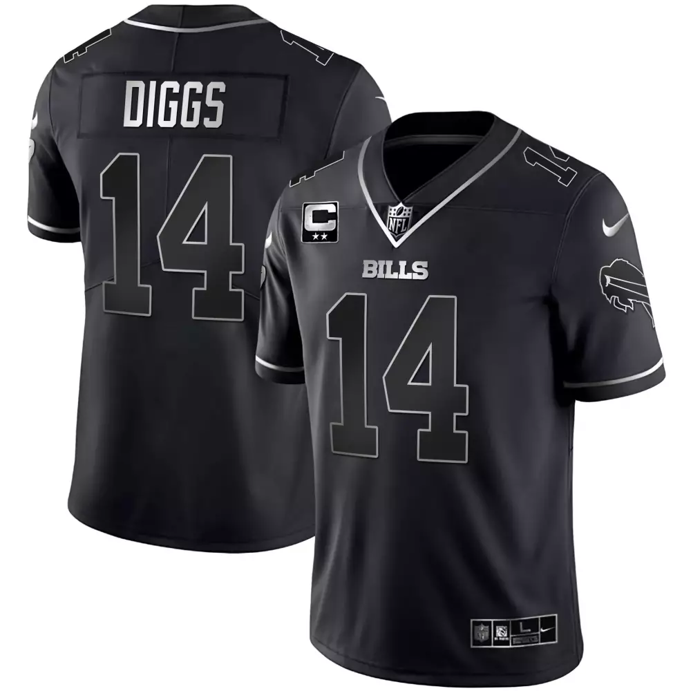 Stefon Diggs 14 Buffalo Bills Jersey Black Men Official Licensed NFL Alternate Silver