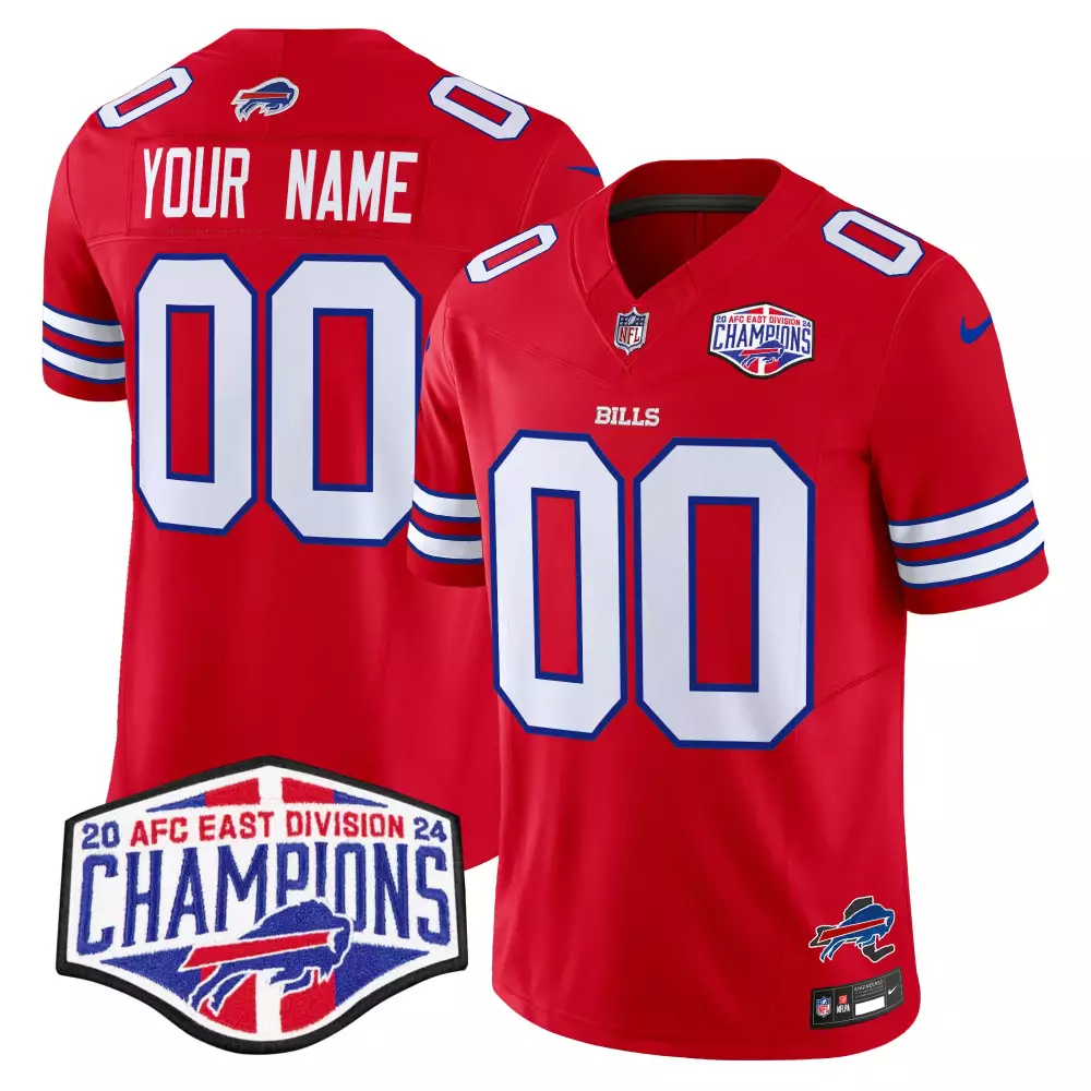Custom Buffalo Bills Jersey Red AFC East Division Champions Men White Blue Vapor