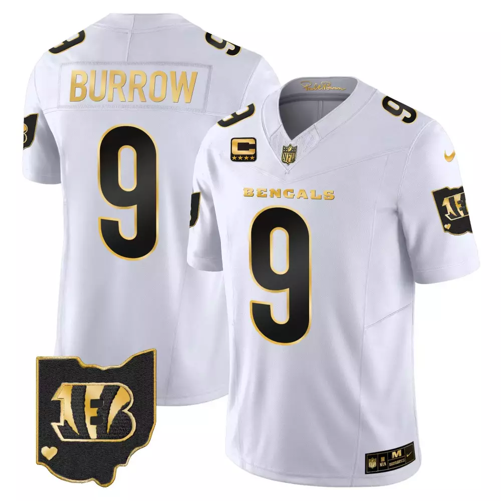 Joe Burrow 9 Bengals Jersey White Ohio Men Standard Black Gold Vapor Limited All