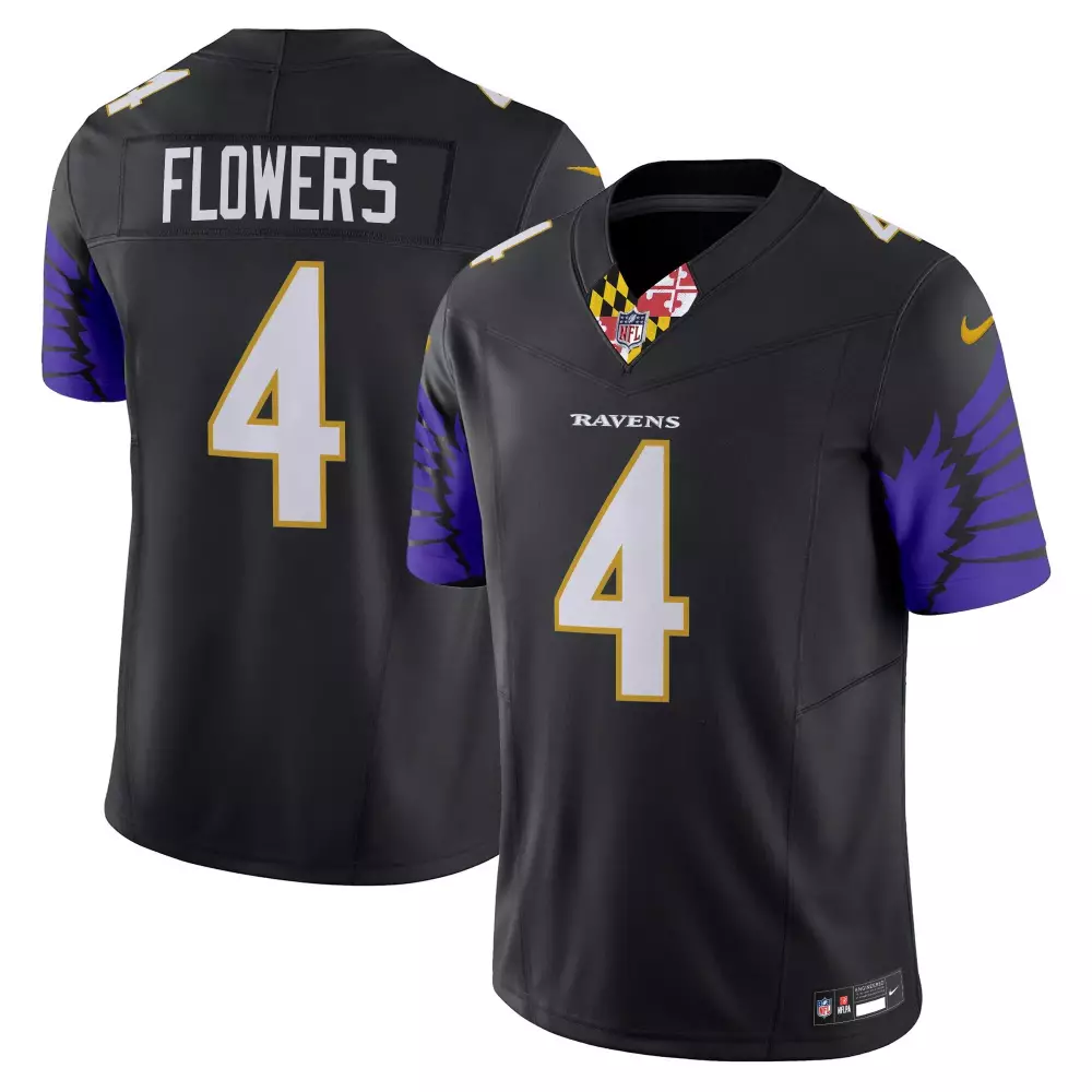 Zay Flowers 4 Ravens Jersey Black Maryland Flag Men Purple White Gold Vapor Limited