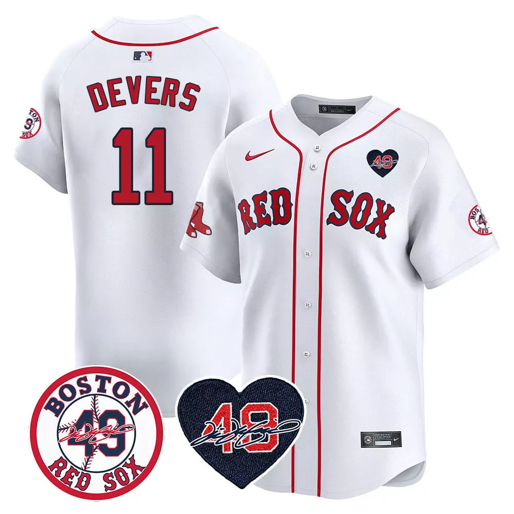 Rafael Devers 11 Boston Red Sox Jersey White Jackie Robinson Day 42 Heart Circular