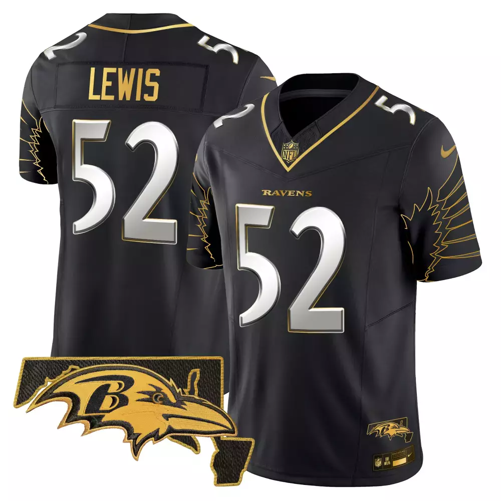 Lewis 52 Ravens Jersey Black Baltimore Men Gold Silver Limited Vapor v2 All Stitched