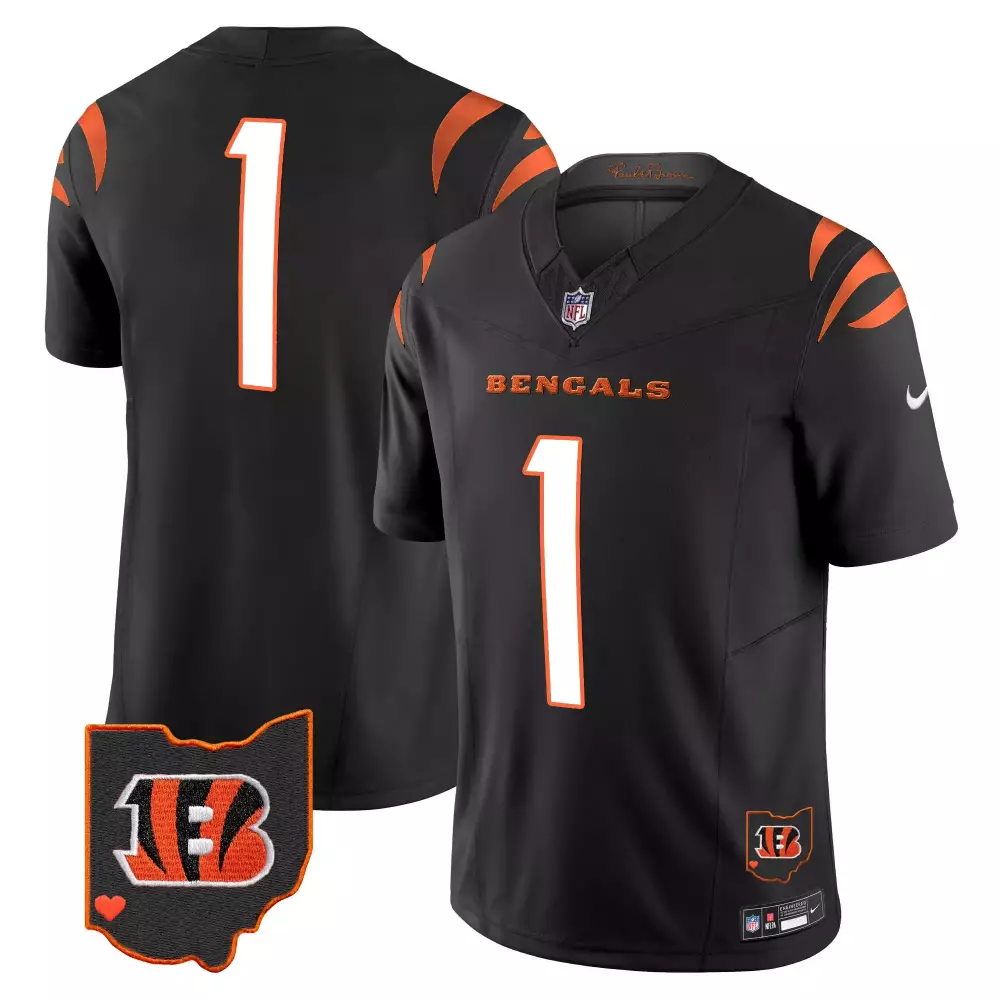 Custom Cincinnati Bengals 1 Jersey Black Men Standard Orange All Stitched