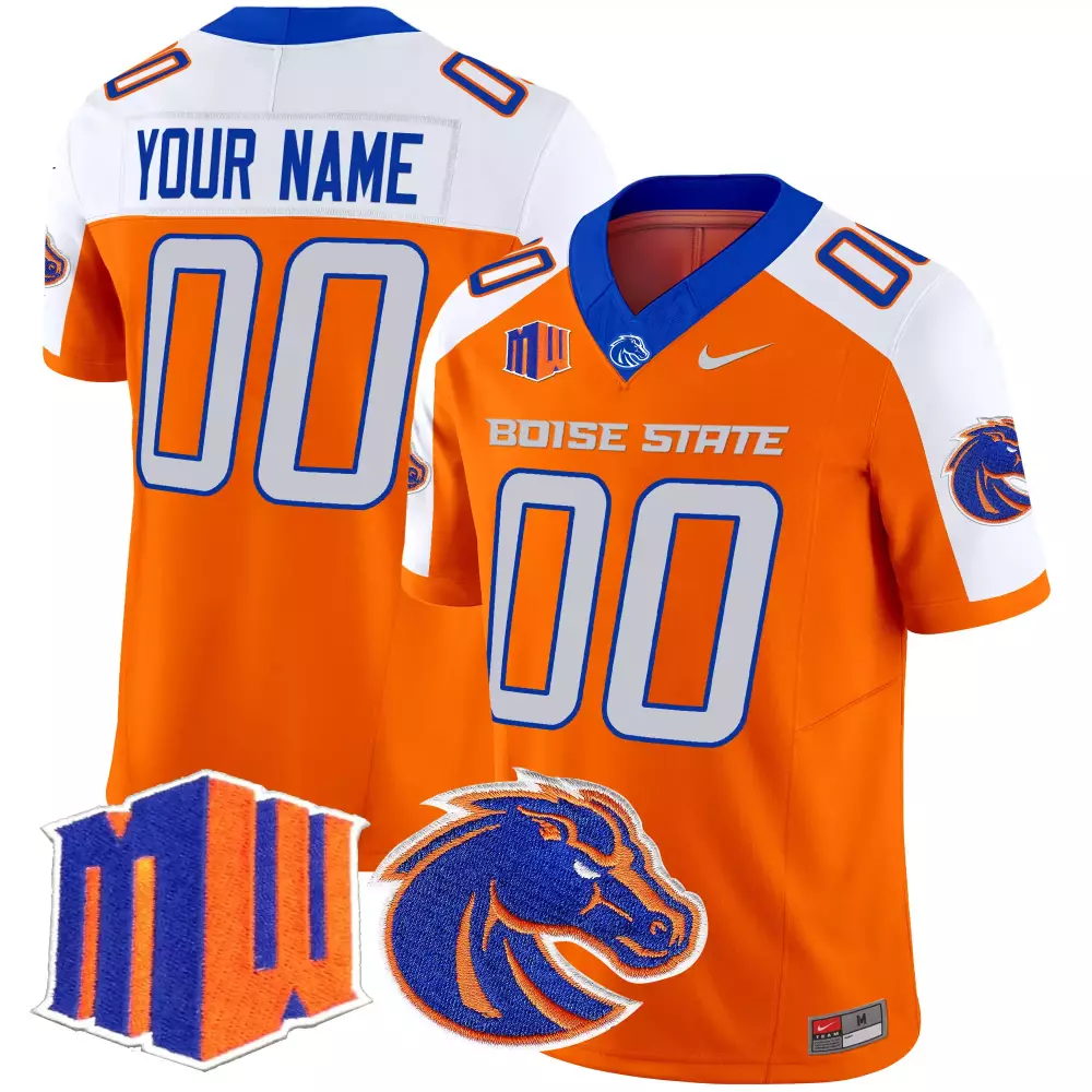 Custom Boise State Broncos Jersey Orange Mw Bronco Head White Blue Vapor Limited