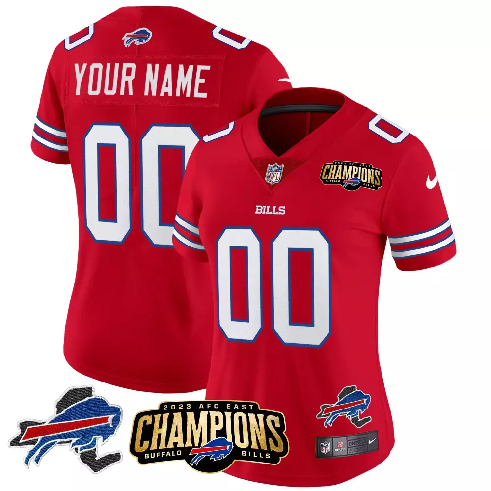 Custom Buffalo Bills Jersey Red 2023 AFC East Champions Women Standard White Blue