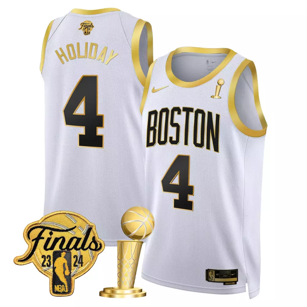 Jrue Holiday 4 Boston Jersey White NBA Finals 2023-24 Men Gold Black Swingman All