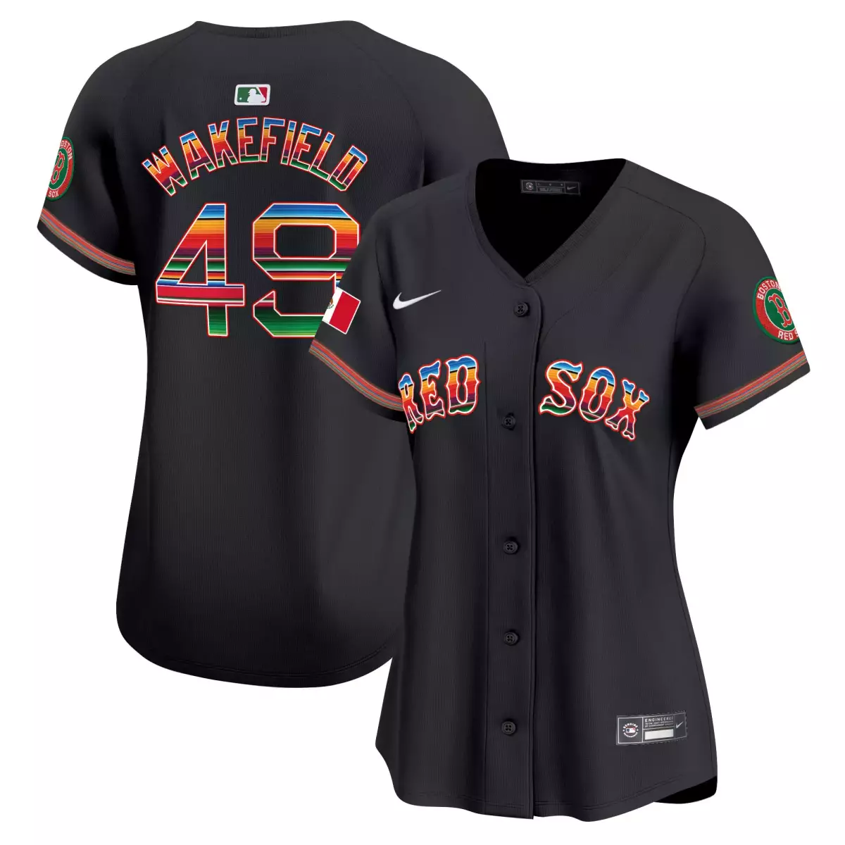 Wakefield Mexico 49 Red Sox Jersey Black City Connect Boston Men Split Custom Design