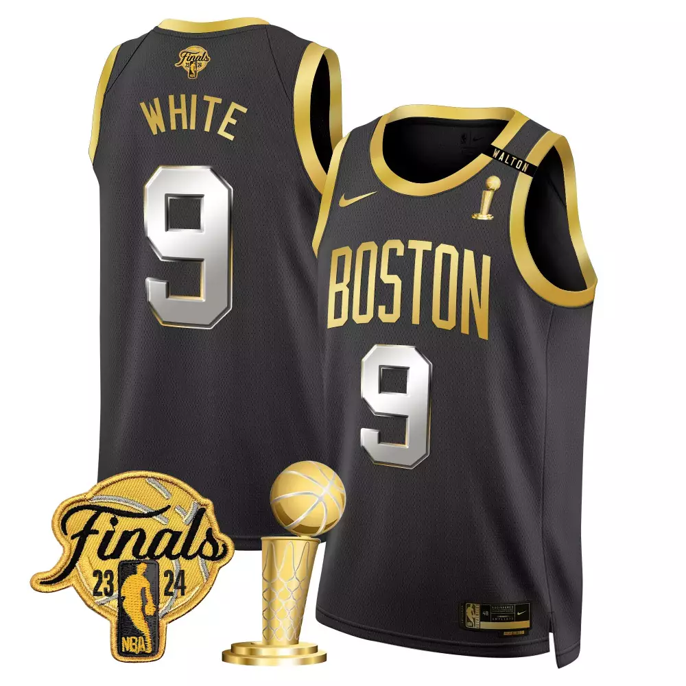 Derrick White 9 Boston Jersey Black Finals 2023-2024 23 24 Men NBA Gold Swingman