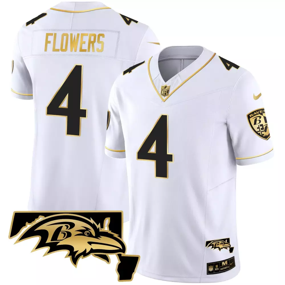 Zay Flowers 4 Baltimore Ravens Jersey White Color Rush Men Alternate Black Gold Vapor
