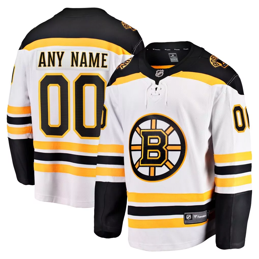 Boston Bruins Jersey White Men Black Yellow Away Breakaway Custom