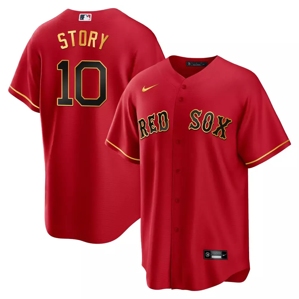 Trevor Story 10 Red Sox Jersey Men Gold Black Cool All Stitched