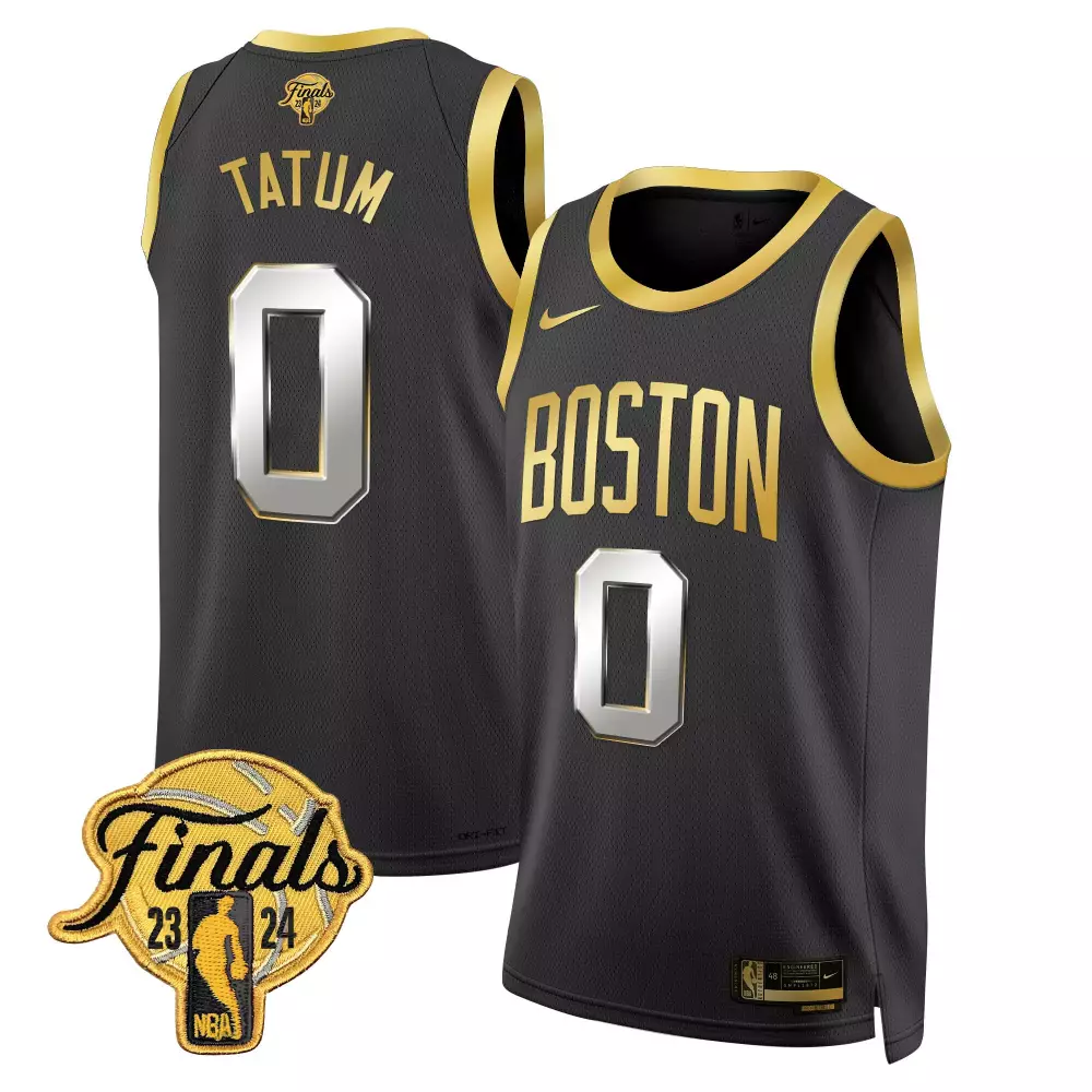 Jayson Tatum Boston Celtics Jersey Black NBA Finals 2023-24 Men Gold Swingman v2