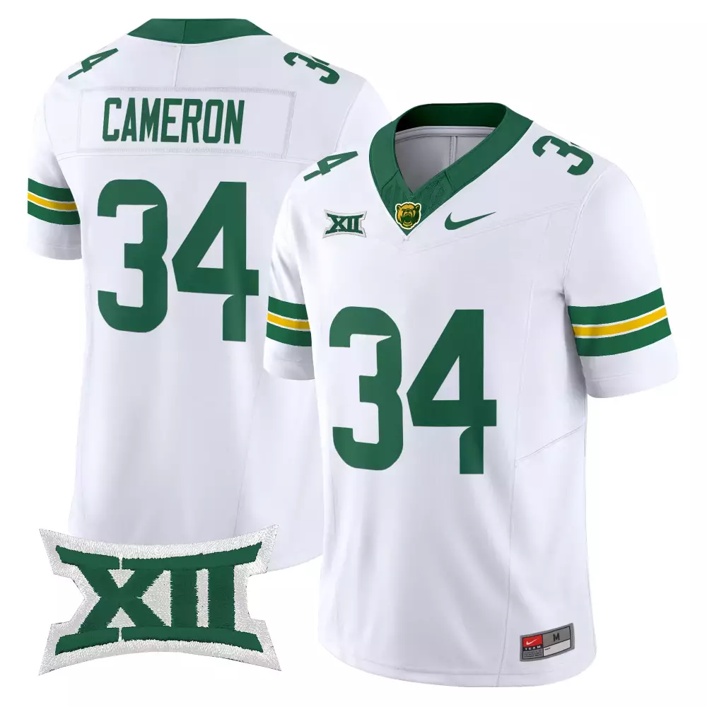Cameron Xii 34 Baylor Bears Jersey White Ncaa Big 2021 Men Green Gold Vapor All Stitched