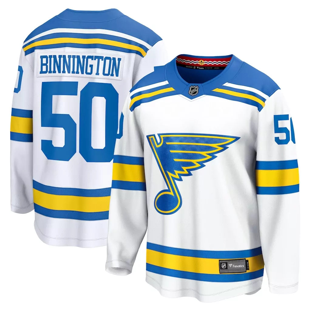Jordan Binnington 50 Jersey White St. Louis Blues Men NHL Blue Yellow Away Breakaway