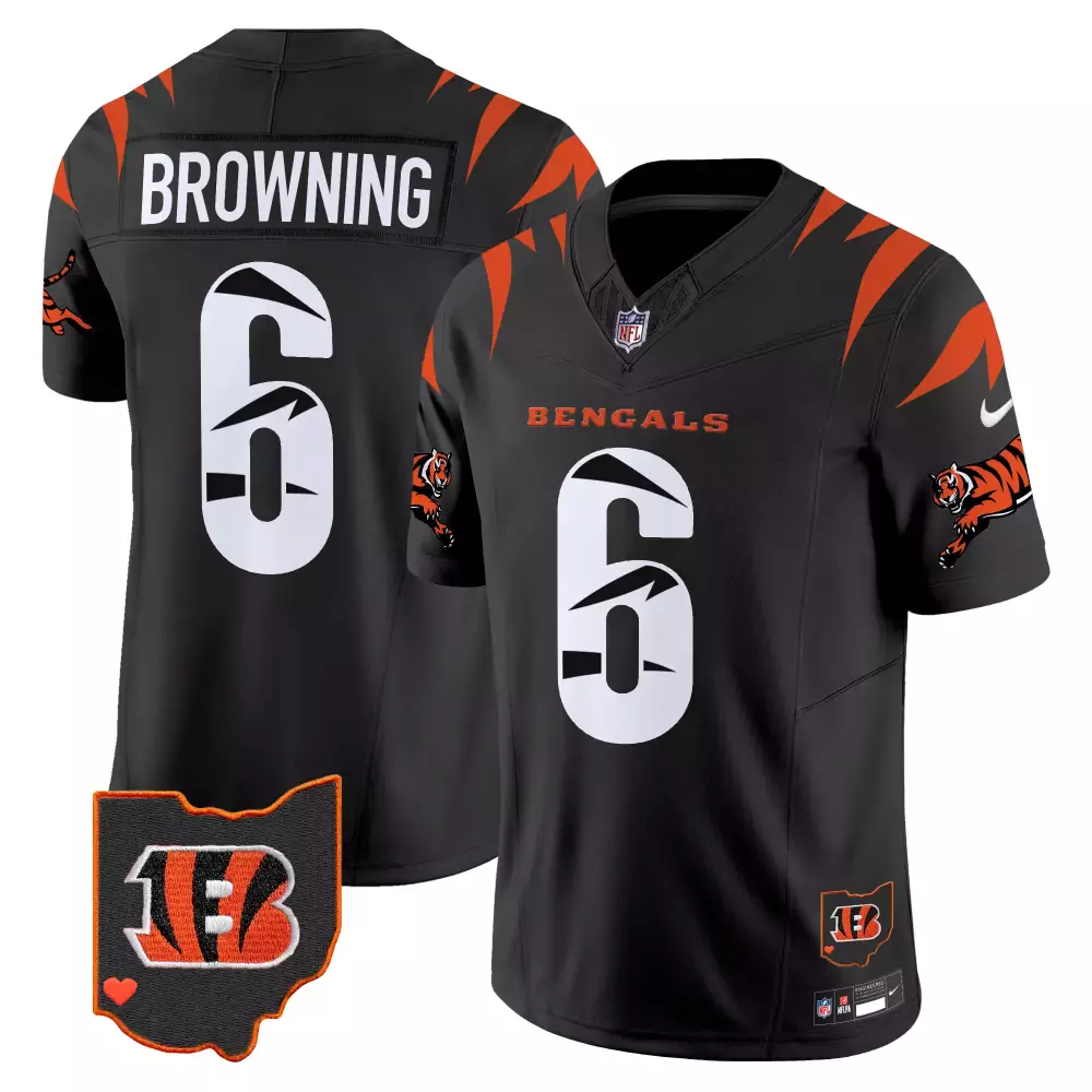 Jake Browning 6 Bengals Jersey Black Ohio Men Replica Orange White Vapor Limited