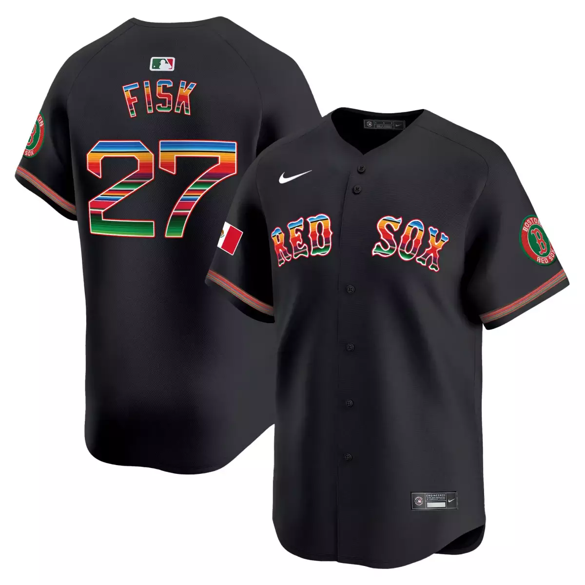 Fisk Mexico 27 Boston Red Sox Jersey Black City Connect Flag 2023 Men Custom Design