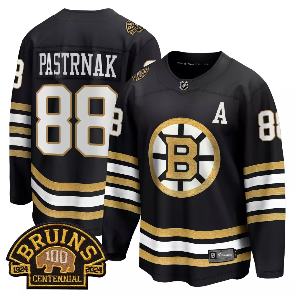 David Pastrnak 88 Boston Bruins Jersey Black 100 Centennial 1924-2024 Men Gold White