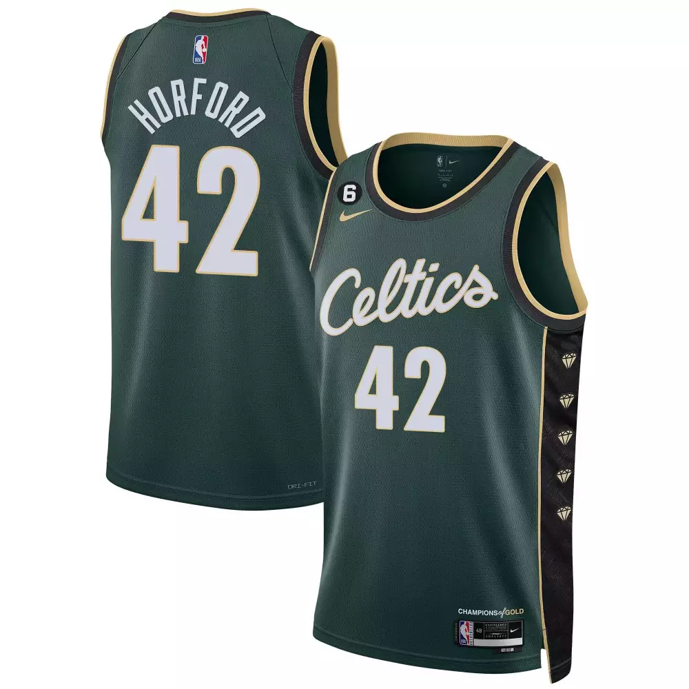 Al Horford 42 Celtics Jersey Green Diamond Pattern Champions Gold Men Swingman Black