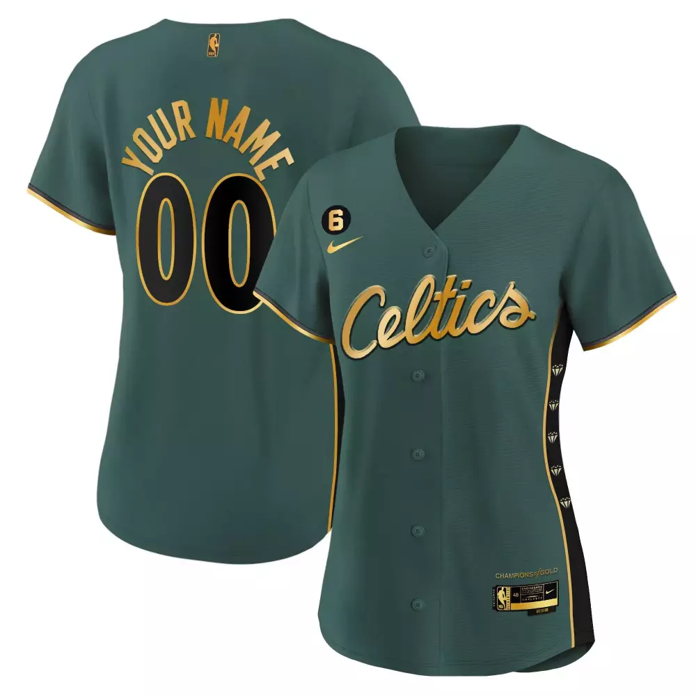 Custom Celtics Jersey Green Champions Gold Men Black Stitched