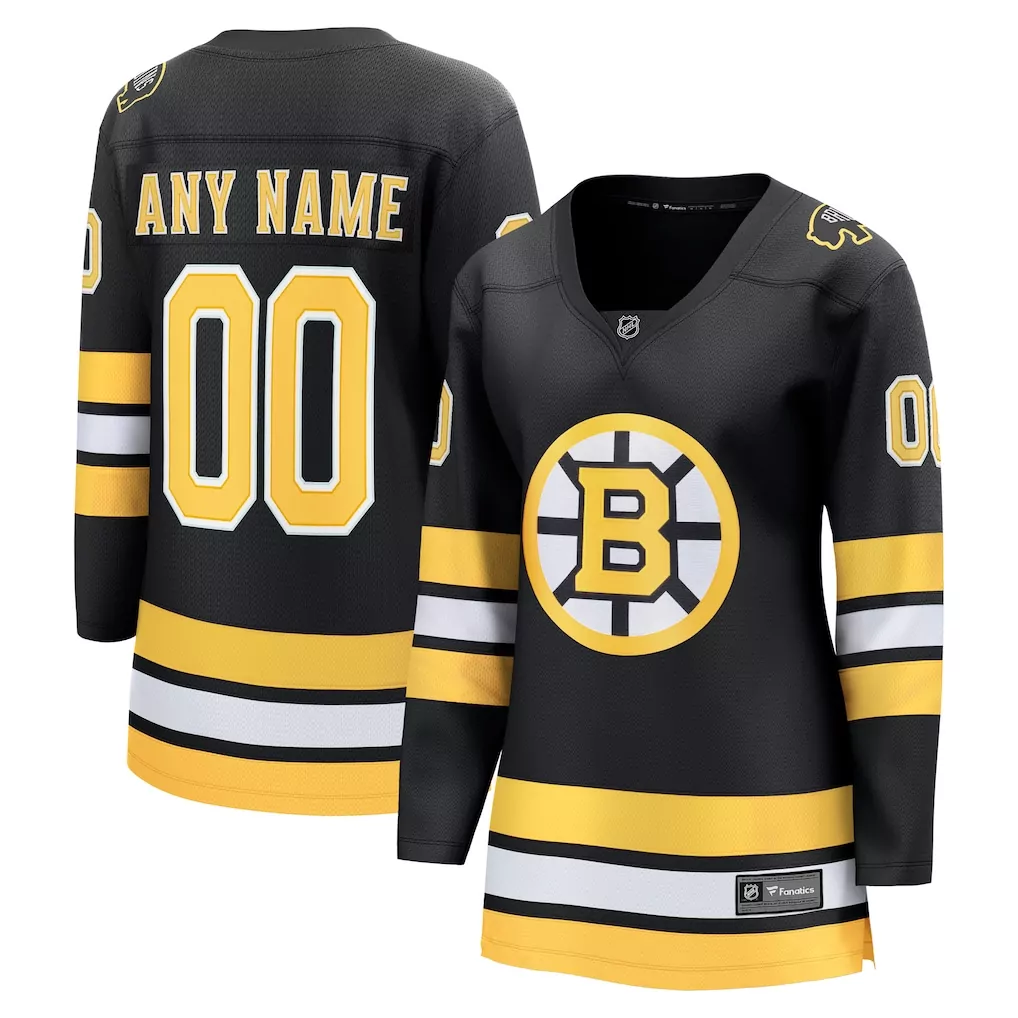 Boston Bruins Jersey Black Women Gold White Home Breakaway Custom