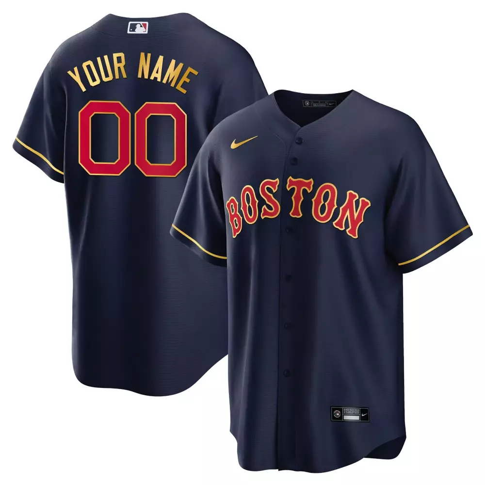 Custom Boston Red Sox Jersey Navy Men Gold Cool All Stitched