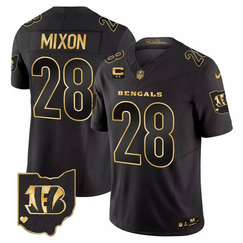 Joe Mixon 28 Bengals Jersey Black Blackout Ohio Shape Heart Men Official Gold Vapor