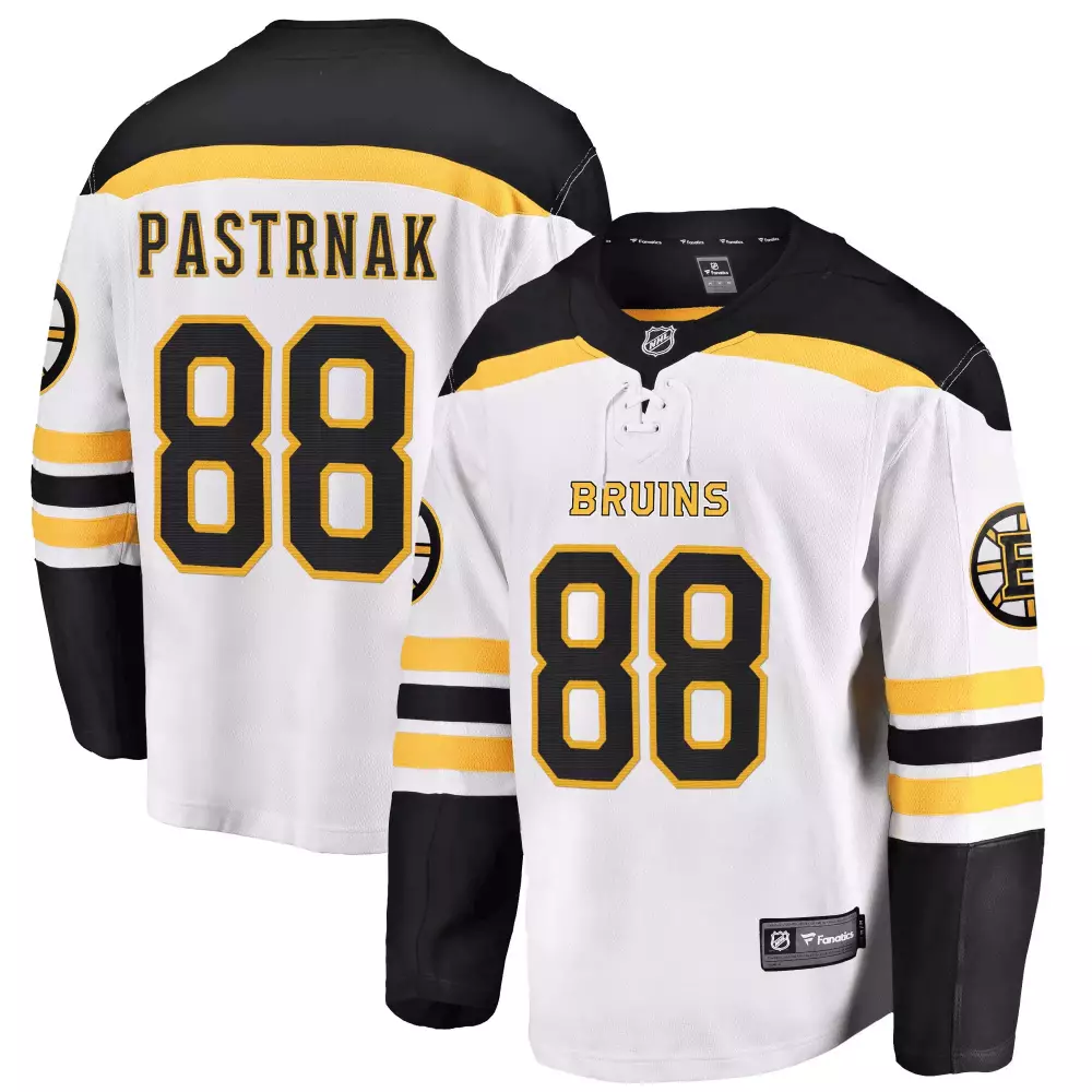 David Pastrnak 88 Bruins Jersey White Men Black Yellow Breakaway All Stitched