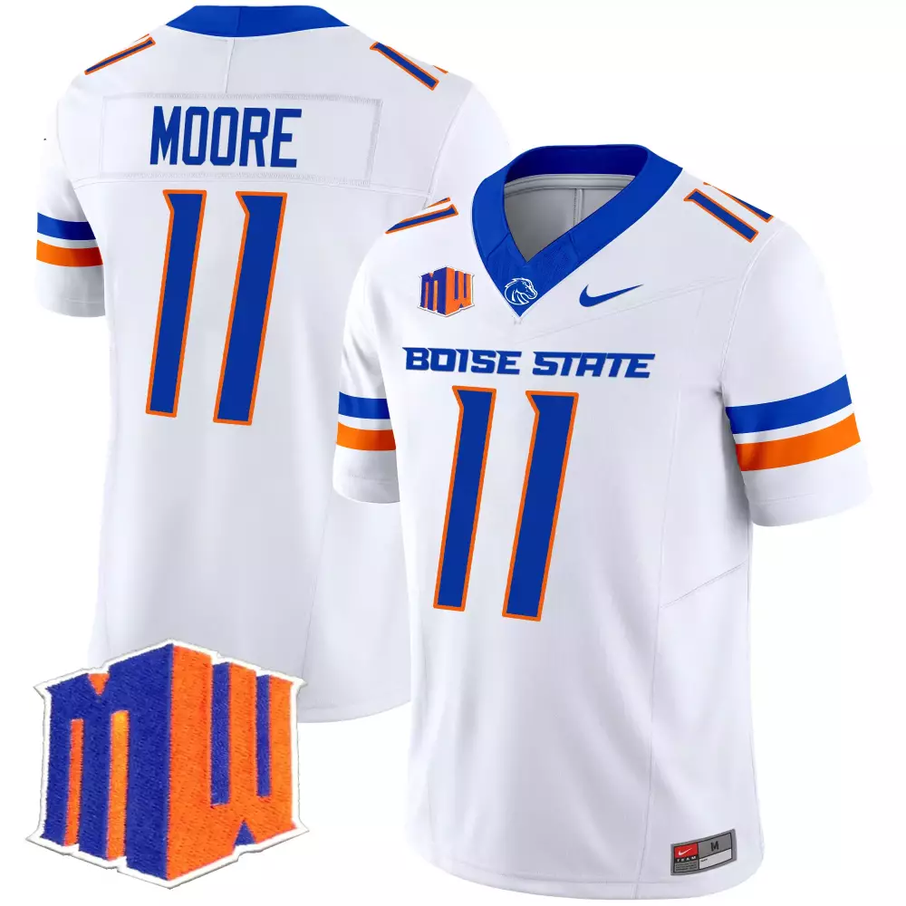 Moore Boise 11 State Jersey White Mw Blue Orange Stitched