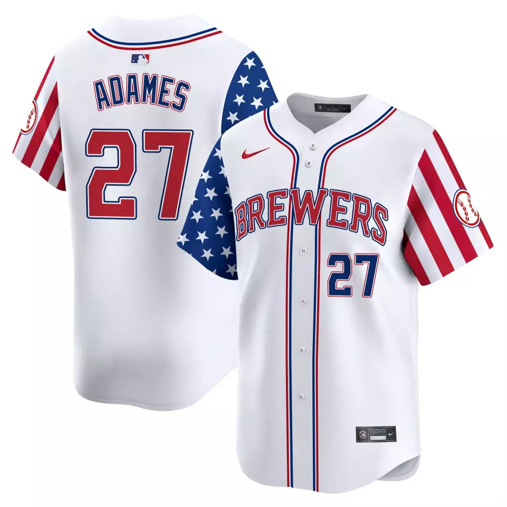 Willy Adames 27 Brewers Jersey White Men Alternate Custom Design Red Blue Vapor Premier
