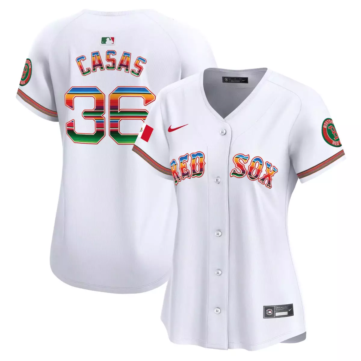 Casas Mexico 36 Boston Red Sox Jersey White Flag Women Custom Design Green Vapor