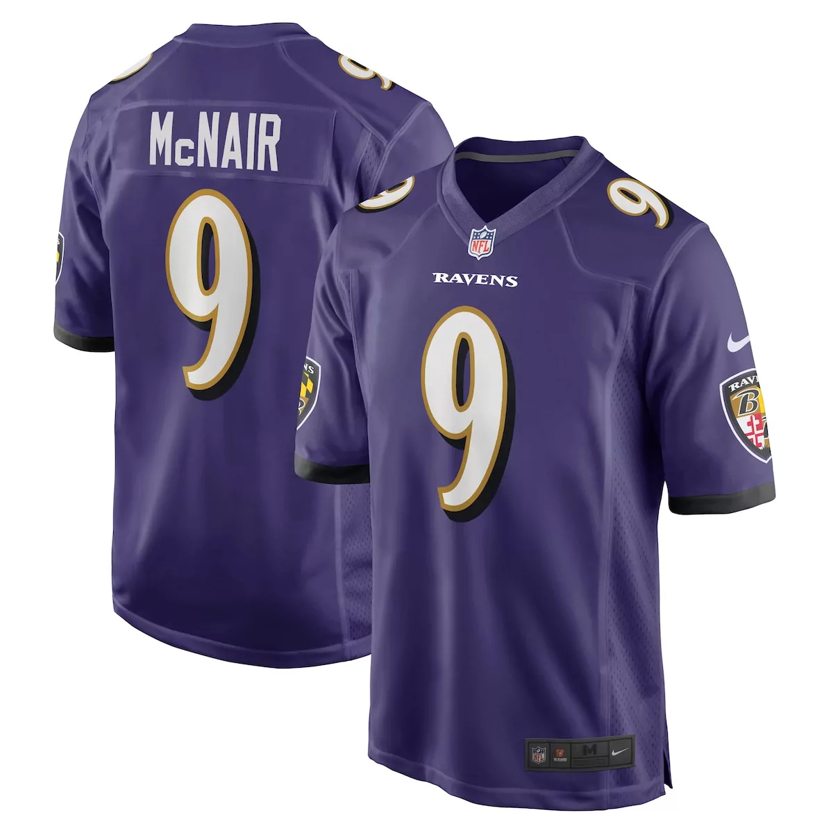 Steve Mcnair 9 Ravens Jersey Purple Men White Gold Game Retired