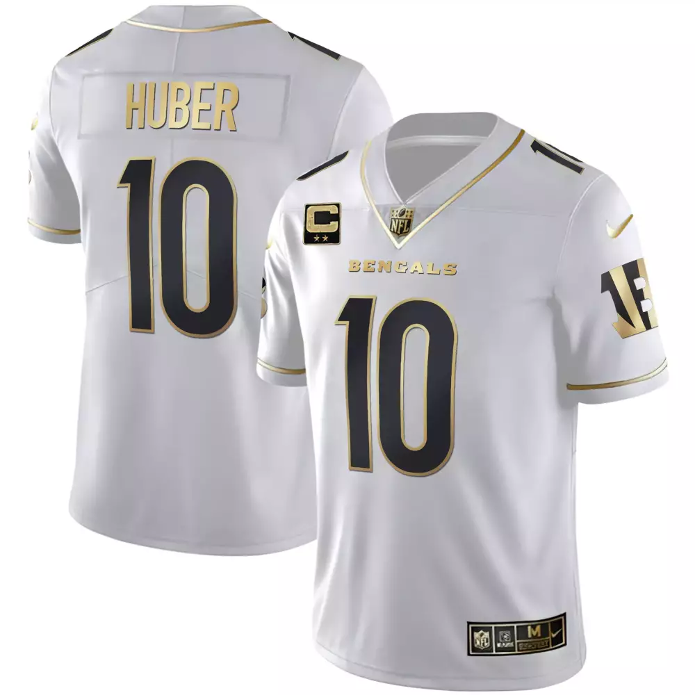 Kevin Huber 10 Bengals Jersey White Men Standard Black Gold All Stitched