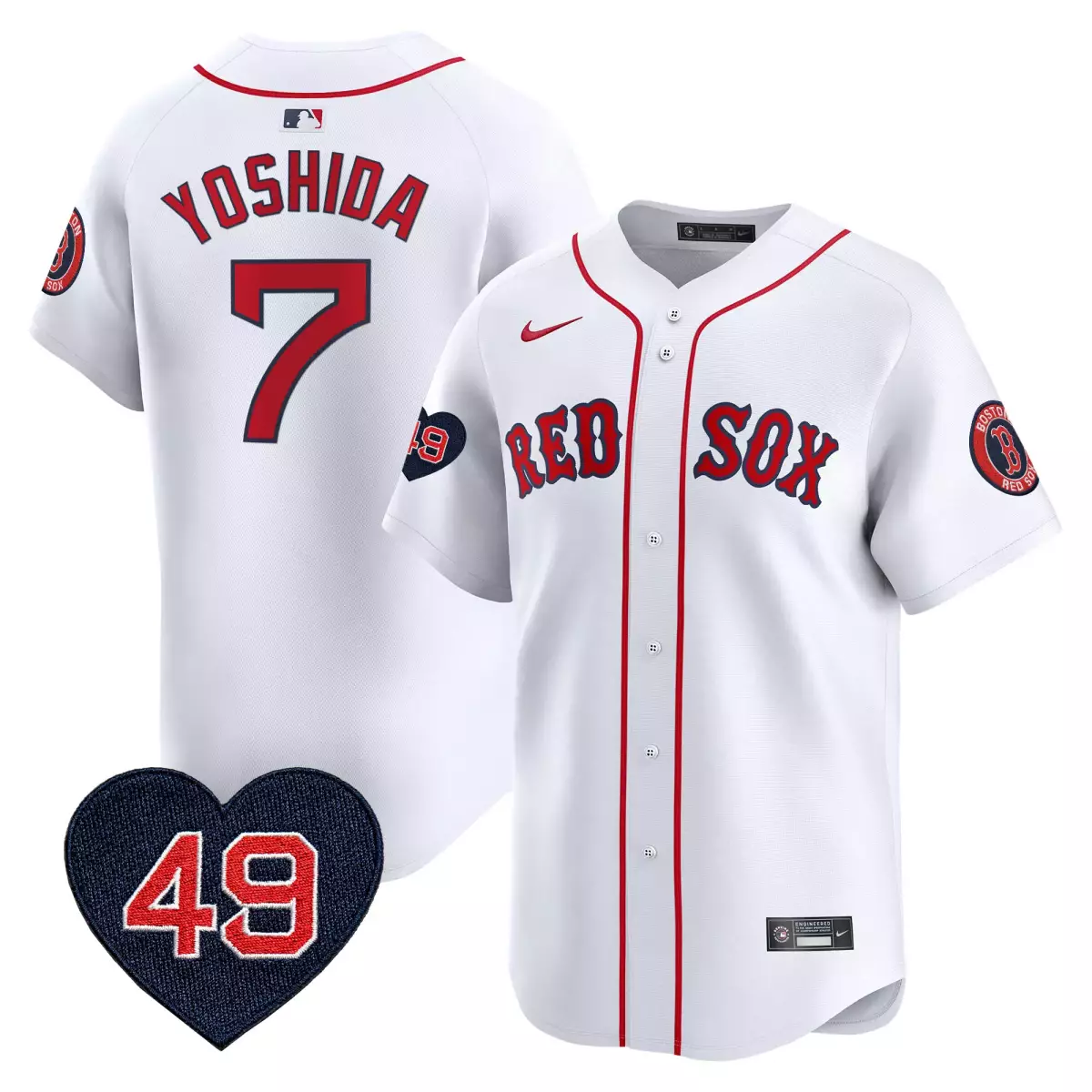 Yoshida Tim 7 Red Sox Jersey White Boston Heart Number 49 Men Navy Vapor Premier
