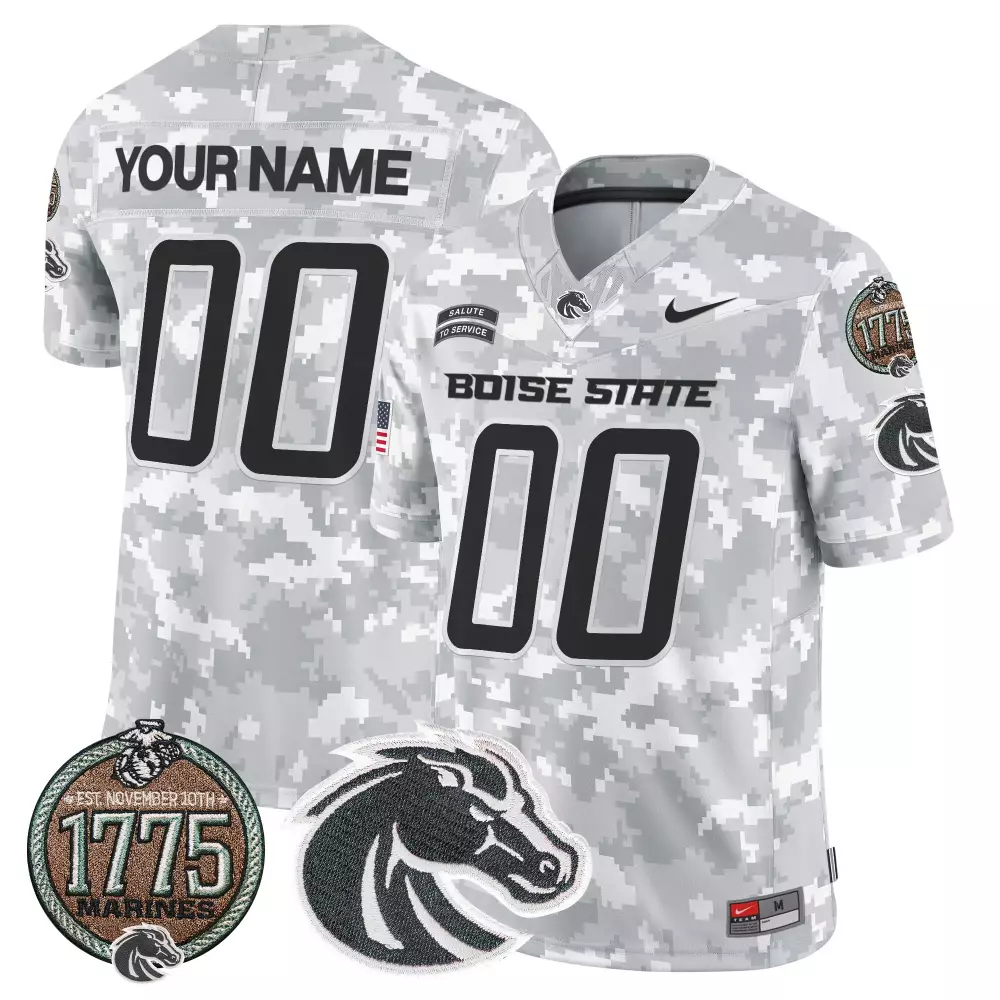 Custom Boise State Jersey White Salute To Service 1775 Marines Broncos Men Design