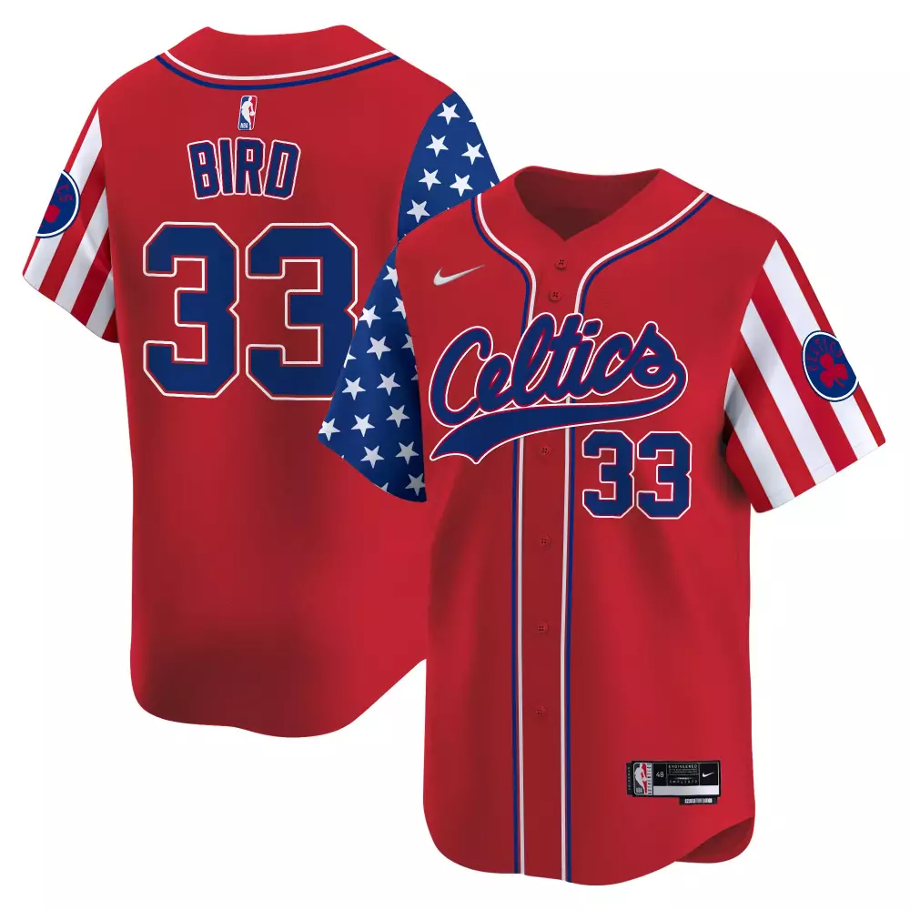 Larry Bird 33 Celtics Jersey Red Men Alternate Custom Design Blue White Vapor Premier