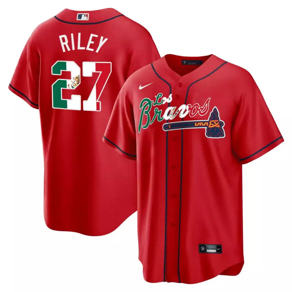 Riley Los 27 Atlanta Braves Jersey Red Bravos 2024 Men Navy Blue Green White All