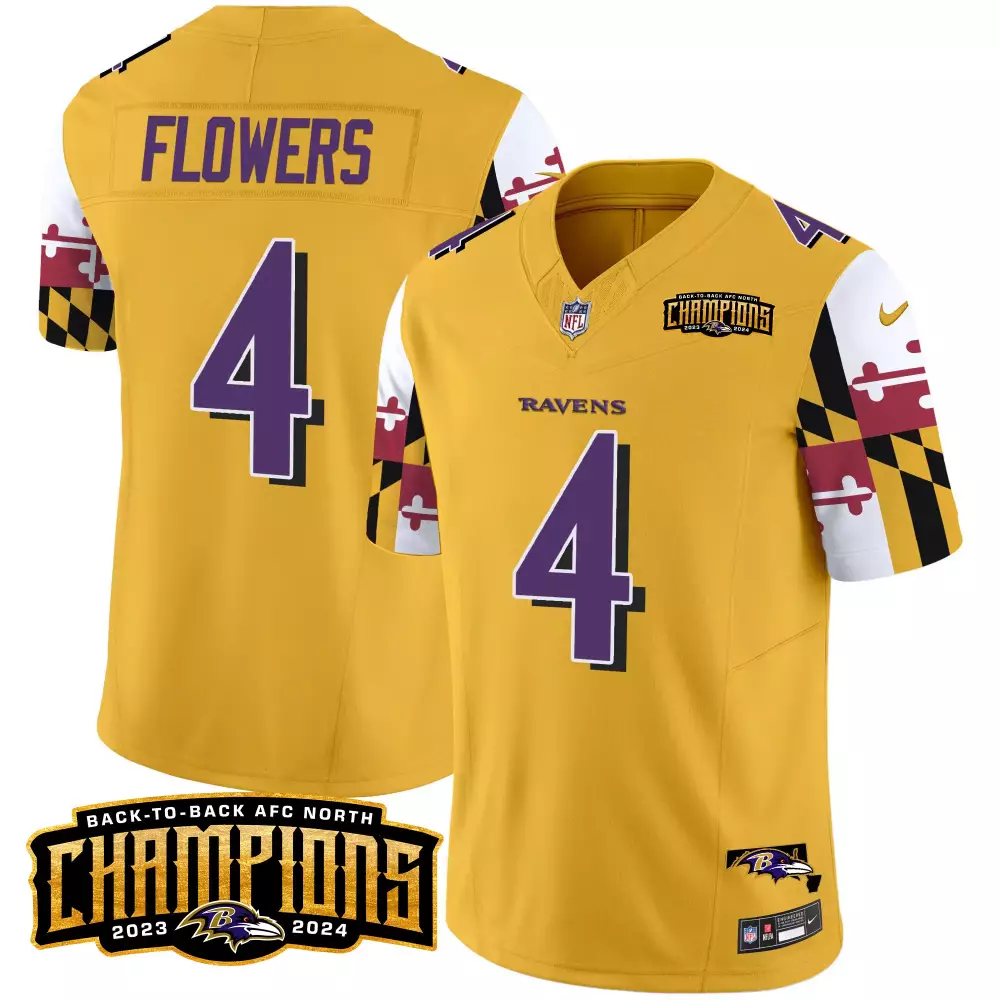Zay Flowers 4 Ravens Jersey Gold Champions Men Purple White Vapor Limited All
