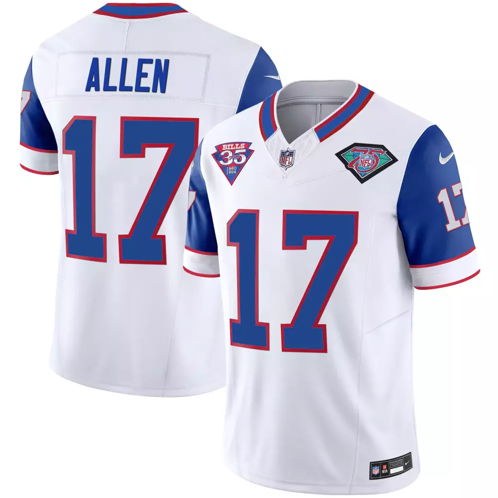 Josh Allen 17 Buffalo Bills Jersey White 75th Anniversary 35th Men Fitted Blue Red