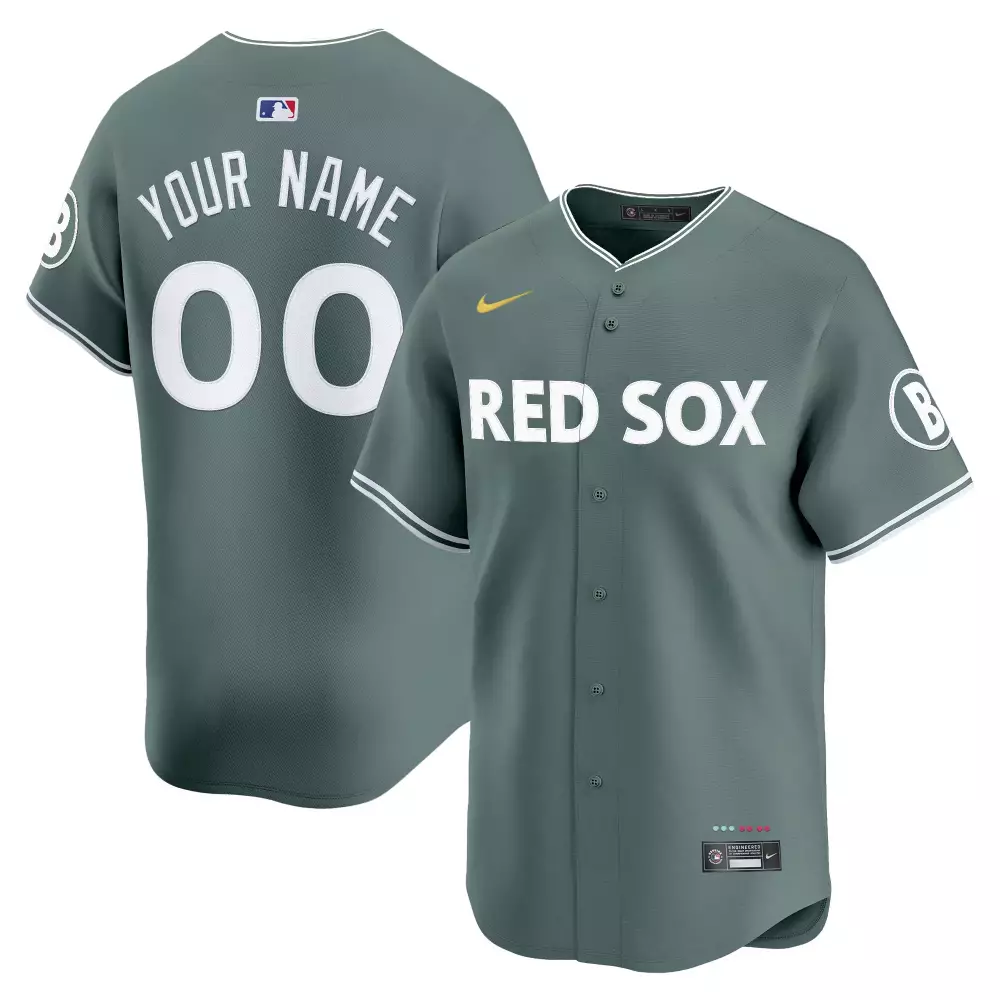 Custom Red Sox Jersey Gray Men Button-up White